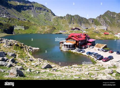 Romania: Lake Balea (Romanian: Balea Lac) from above. The lake is ...