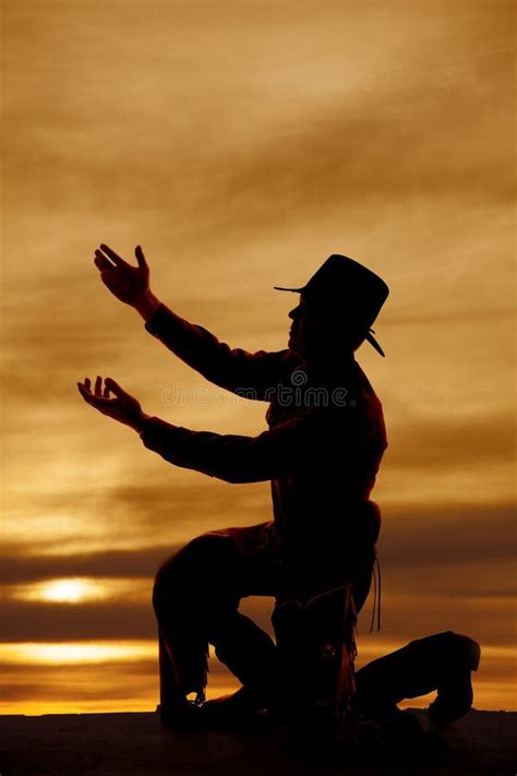 Cowboy Kneel Silhouette Blow Kiss Stock Image - Image of kneel, male: 34661983