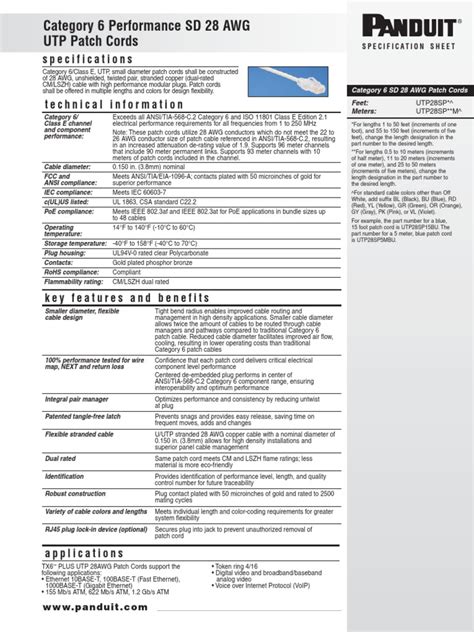 Cat6 Small Diameter Patch Cord | PDF | Computer Networking ...