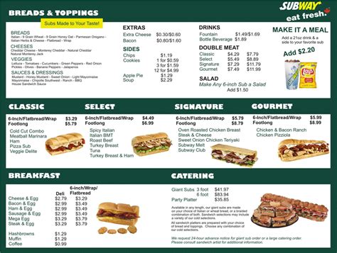 Breakfast Menu Subway