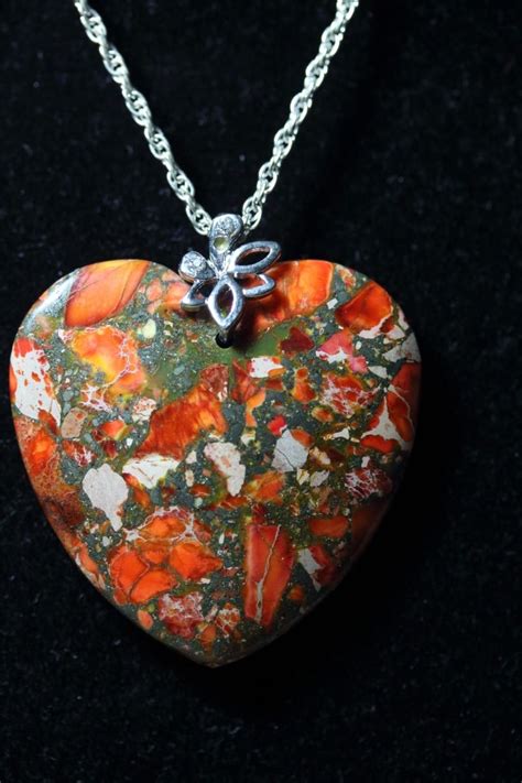 Natural Multi-Color Jasper Heart Stone Necklace