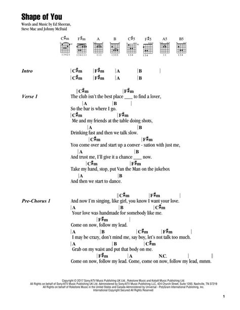 Shape Of You Sheet Music | Ed Sheeran | Guitar Chords/Lyrics | Guitar chords, Guitar chords and ...