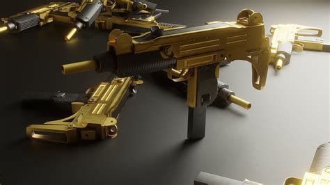 3D model Submachine Gun UZI SMG Golden VR / AR / low-poly | CGTrader