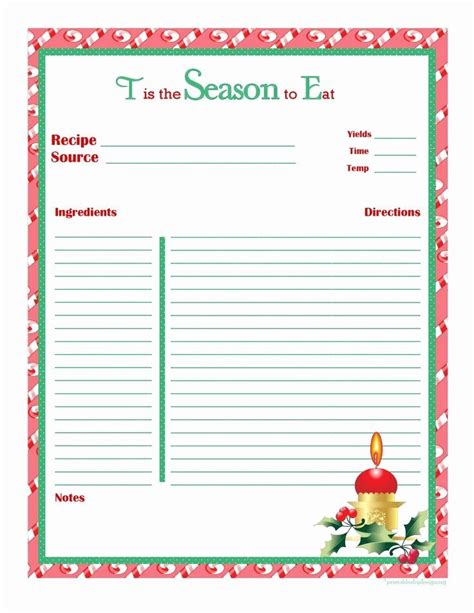 Free Fillable Recipe Card Template Best Of Christmas Recipe Card Full Page | Christmas recipe ...