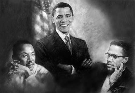 Barack Obama Martin Luther King Jr And Malcolm X Pastel by Ylli Haruni