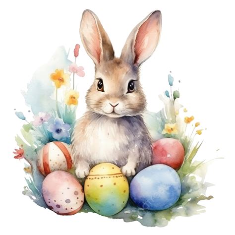 Watercolor Easter Bunny With Easter Eggs, Bunny, Rabbit, Animal PNG Transparent Image and ...