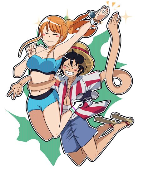 One Piece Luffy And Nami Fanart - Yellow wallpaper