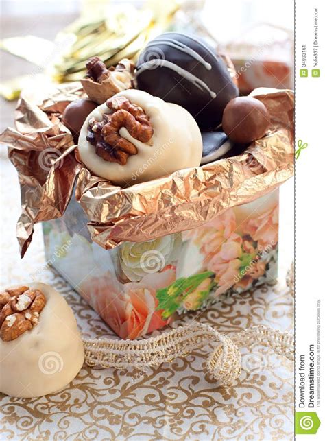 Chocolate Candies in Gift Box Stock Image - Image of celebrations, dark ...