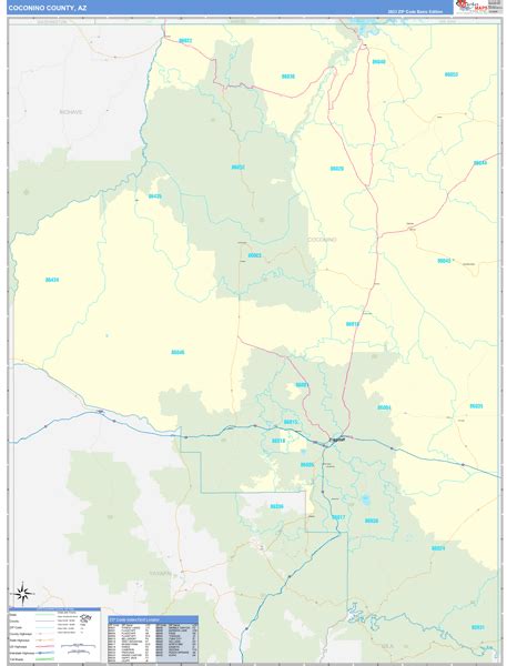 Coconino County, AZ Zip Code Wall Map Basic Style by MarketMAPS - MapSales