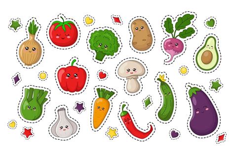 Kawaii Fruit and Vegetables - stickers (355062) | Illustrations ...