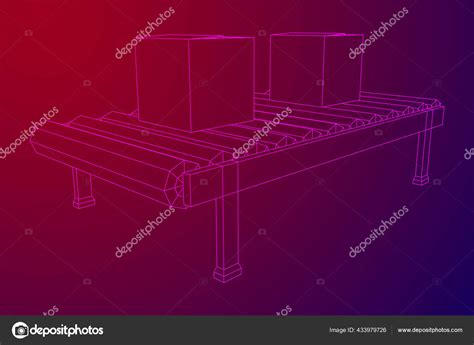 Conveyor Belt Section Pack Boxes Factory Production Equipment Wireframe Low Stock Vector Image ...