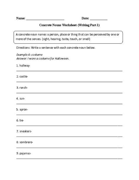 Nouns Worksheets | Concrete Nouns Worksheets