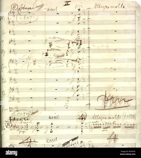 . English: Page of the manuscript by Edward Elgar (1857-1934) for his Cello Concerto. . 1919 ...