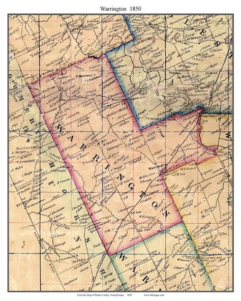 Warrington Township, Pennsylvania 1850 Old Town Map Custom Print ...