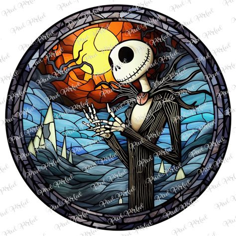 Jack Skellington Round Stained Glass PNG Digital Download Clipart ...