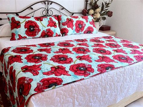 POPPIES ON AQUA king size Bed Quilt Set | Etsy | Quilt bedding, Bed ...