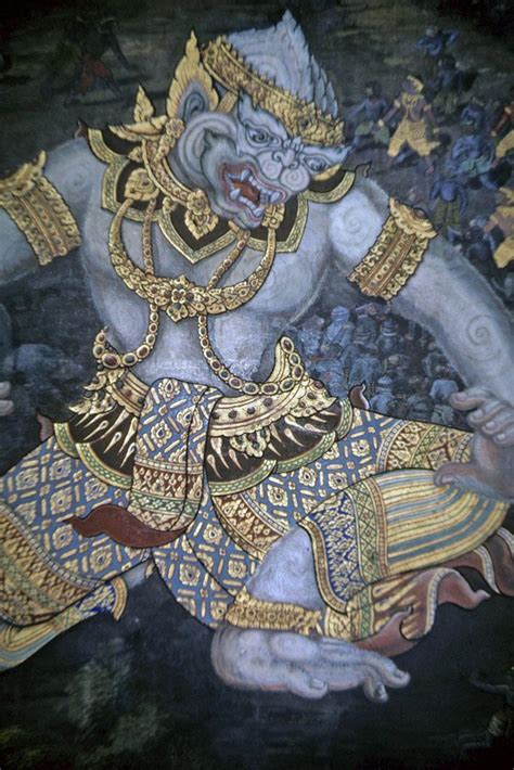 Monkey god Hanuman in giant form kneeling (Thai Ramayana mural) | NCpedia