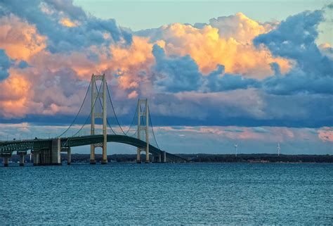 Sunset On Mackinac Bridge Photograph by Rachel Cohen