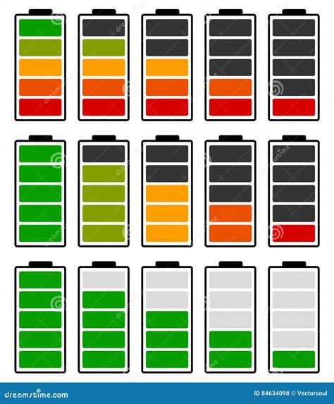 Color Coded Battery Level Indicator. Battery Running Low / Rechargeable Battery Vector ...