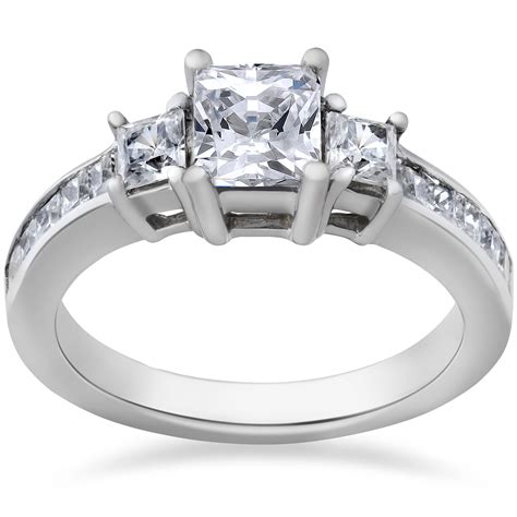 Princess Cut Diamond Engagement Ring 3-Stone 1 1/2ct 14k White Gold