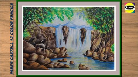 Color Pencil Drawing, Pencil Drawings, Easy Nature Paintings, Waterfall Scenery, Natural ...