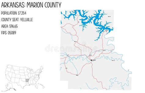 Map of Marion County in Arkansas, USA. Stock Vector - Illustration of ...