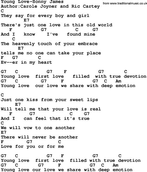 Country Music:Young Love-Sonny James Lyrics and Chords