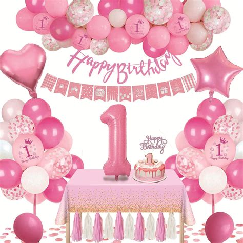 Buy APERIL 1st Birthday Decorations, Pink Birthday Balloons Happy Birthday Banner with Large ...