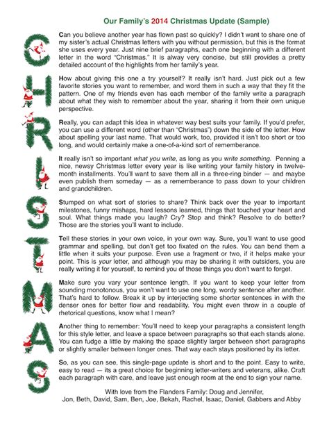 Sample Acrostic Christmas Letter, with free printable stationery from www.flanders… | Christmas ...