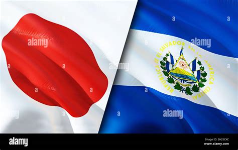 Japan and El Salvador flags. 3D Waving flag design. Japan El Salvador ...