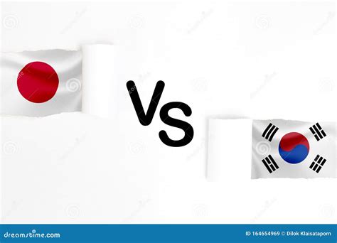 Japan and South Korea Flag on White Paper Tear.it is Symbol for Tariff ...