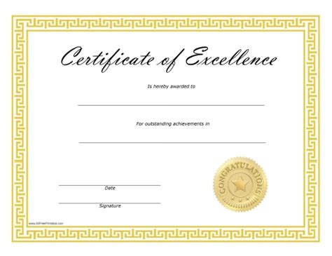 Certificate Of Excellence – certificates templates free