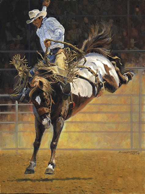 Cowboy Bucking Bronco Painting by Don Langeneckert