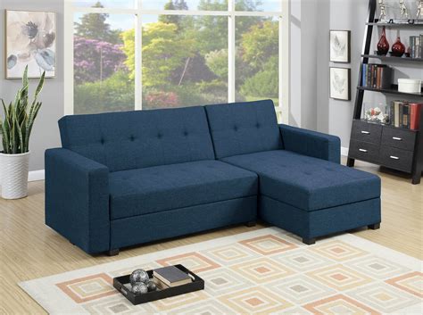 F7895 Navy Blue Reversible Chaise Sectional Sofa by Poundex