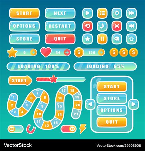 Buttons for mobile user game ui interface set Vector Image