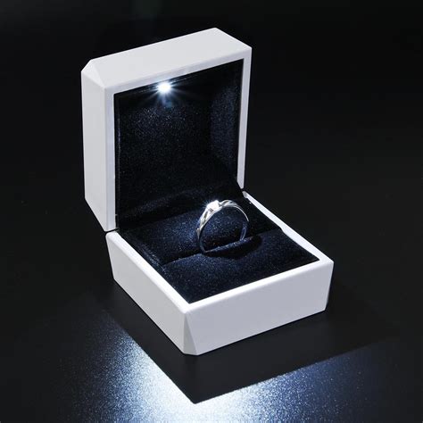 Diamond Ring Box White LED Light Velvet Jewelry Gift Wedding Proposal Engagement | eBay