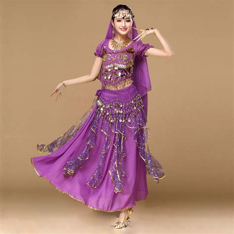 2018 Women Dancewear Sari Belly Dance Costume Set 4pcs Bollywood Indian ...