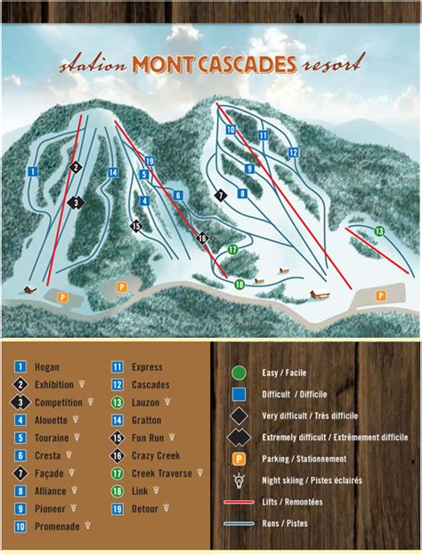 Mont Cascades Ski Trail Map - Wakefield Quebec Canada • mappery