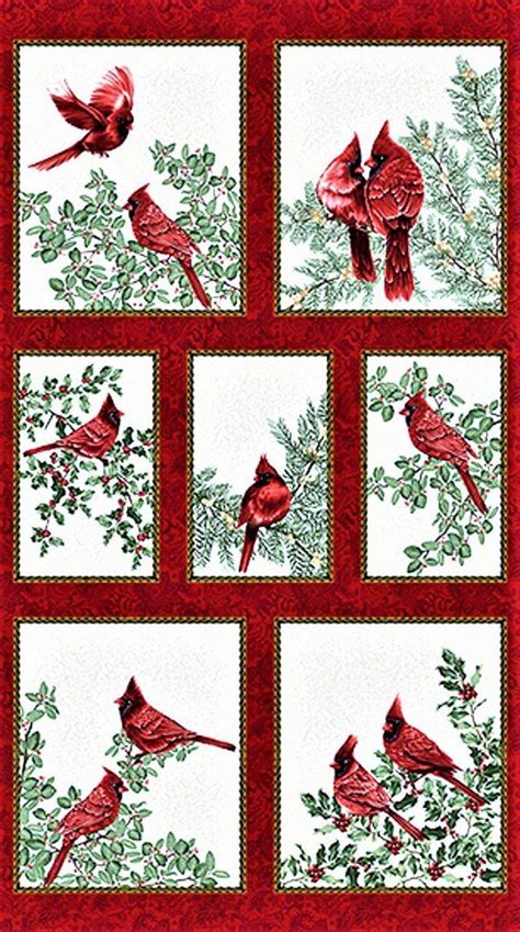 CARDINAL Fabric Panel - by Benartex - w/ Gold Metallic - Birds ...