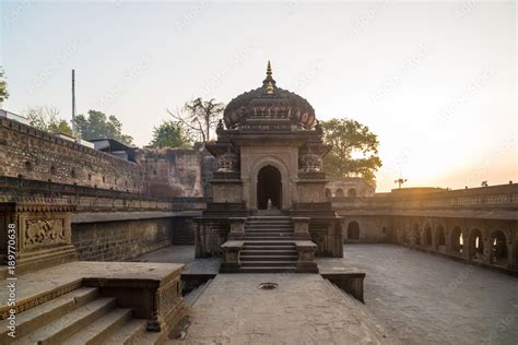 Shiva Lingam temple at Maheshwar, India. Architectural details of stone carvings. Stock Photo ...