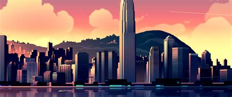 16bit Cityscape And Lake, Full HD Wallpaper