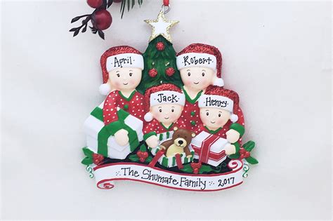 4 Family Opening Presents Family Ornament / Personalized Christmas Ornament / Hand Persona ...