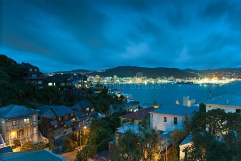 Wellington and Harbour at Night Stock Image - Image of harbour, zealand ...