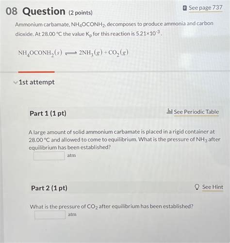 Solved Ammonium carbamate, NH4OCONH, decomposes to produce | Chegg.com