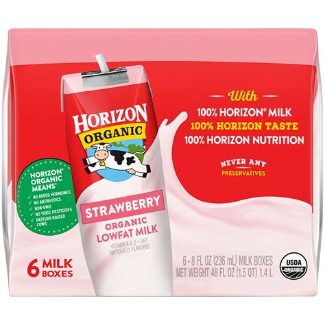 Horizon Organic 1% Lowfat UHT Strawberry Milk, 8 Oz., 6 Count - Walmart.com - Walmart.com