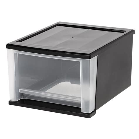 IRIS 17 Qt. Stacking Storage Bin in Black-129805 - The Home Depot