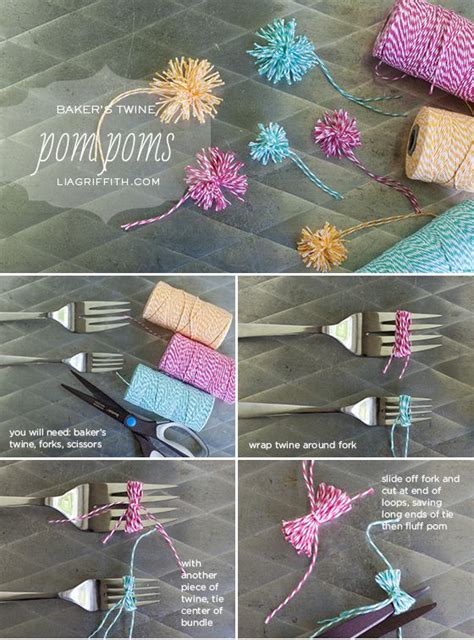 Mini DIY Pom Poms from Baker's Twine | Twine crafts, Diy pom poms ...