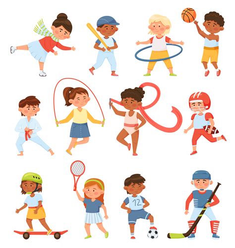 Cartoon children exercising and do sport with ball or rope 23835951 Vector Art at Vecteezy