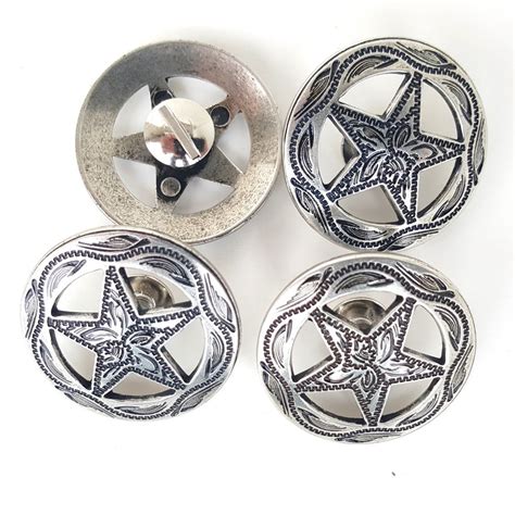 Western Star Conchos 4 Pack 1-1/4" Antique Silver Engraved With Chicago Screws ⋆ Hill Saddlery