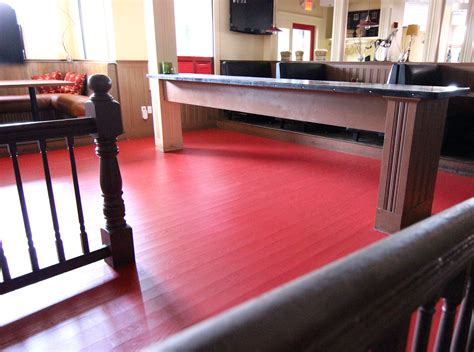 Use acrylic floor paint. This dining room in a restaurant was painted ...